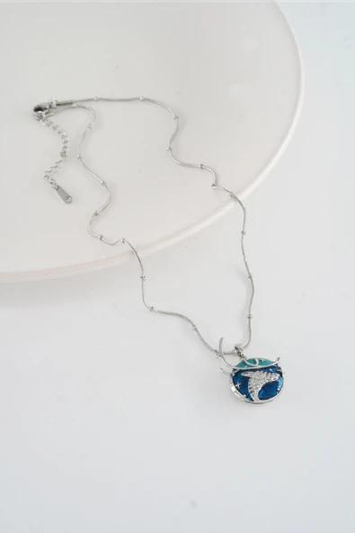 Kadın 316 L Çelik Vip Seri Antialerjik  Zirkon Taşlı Mineli  Yılan Zincir Kolye ( 45cm +7 cm uzatma ) - Resim 2