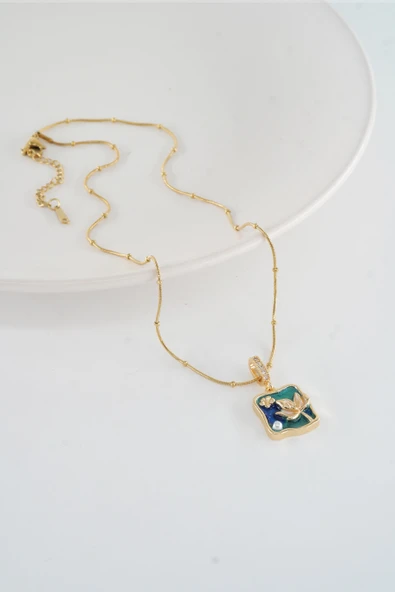 Kadın 316 L Çelik Vip Seri Antialerjik  Zirkon Taşlı Mineli  Yılan Zincir Kolye ( 45cm +7 cm uzatma ) - Resim 2