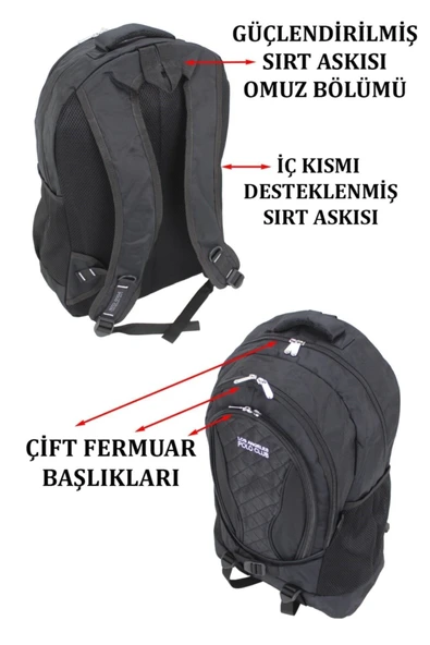 Yarı Dağcı Günlük Gezi Seyahat Yürüyüş Kamp Spor Sırt Çantası Fileli Yan Cep - 4