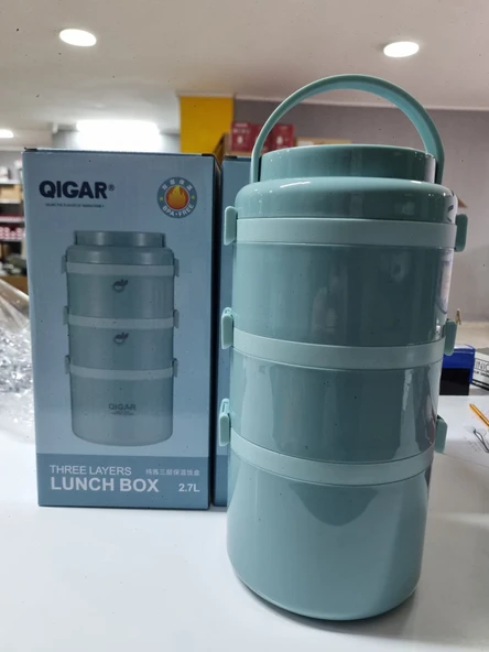 Tantitoni 3 Katlı Paslanmaz Çelik Yuvarlak Yemek Taşıma Kabı 2.7 lt Mavi ürün görseli 1