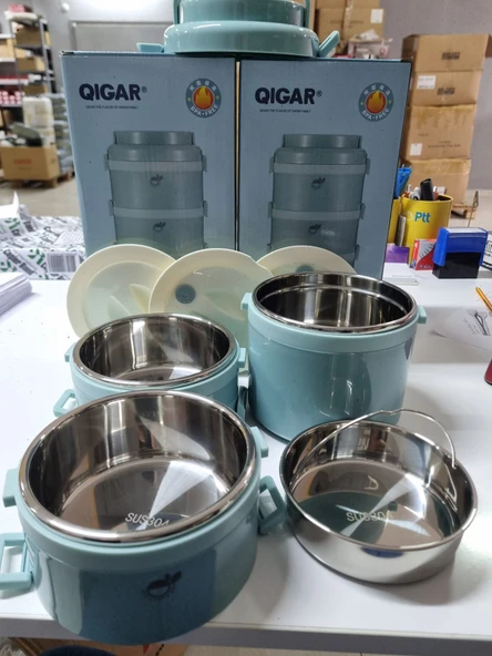 Tantitoni 3 Katlı Paslanmaz Çelik Yuvarlak Yemek Taşıma Kabı 2.7 lt Mavi - Resim 3