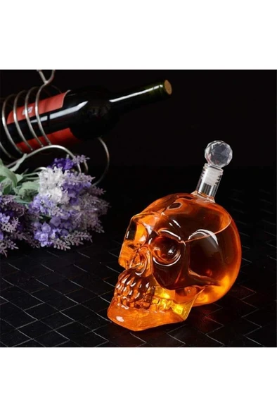 550 ml Kuru Kafa Cam Şişe Viski Likör Şarap Hediyelik Karaf Kafatası Tasarım Hediye Karafı Şişesi ürün görseli 1
