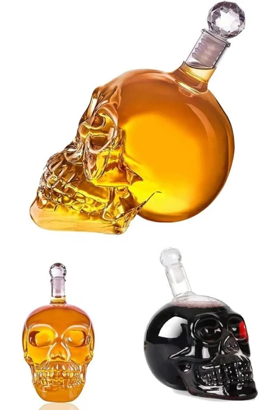 550 ml Kuru Kafa Cam Şişe Viski Likör Şarap Hediyelik Karaf Kafatası Tasarım Hediye Karafı Şişesi - 7