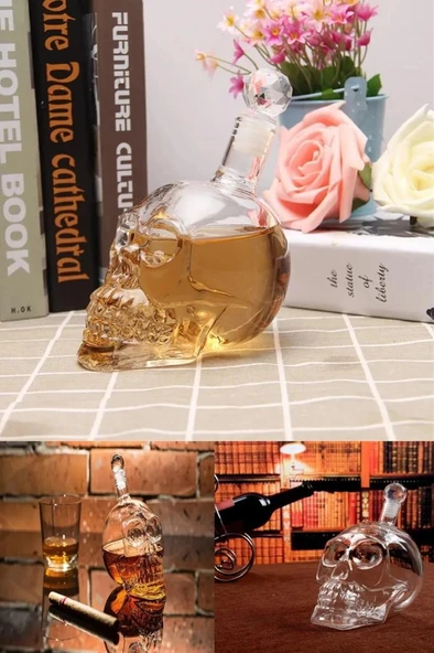 550 ml Kuru Kafa Cam Şişe Viski Likör Şarap Hediyelik Karaf Kafatası Tasarım Hediye Karafı Şişesi - 6