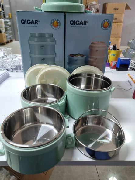 Tantitoni 3 Katlı Paslanmaz Çelik Yuvarlak Yemek Taşıma Kabı 2.7 lt Yeşil - 3