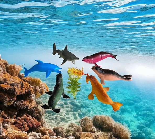 6 Parça Okyanus Hayvan Seti Büyük Boy(8-10cm)