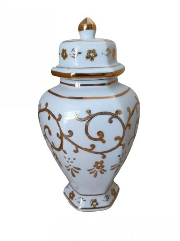 Kütahya Porselen Sır Küpü 22 cm Vazo B.Altın Renk