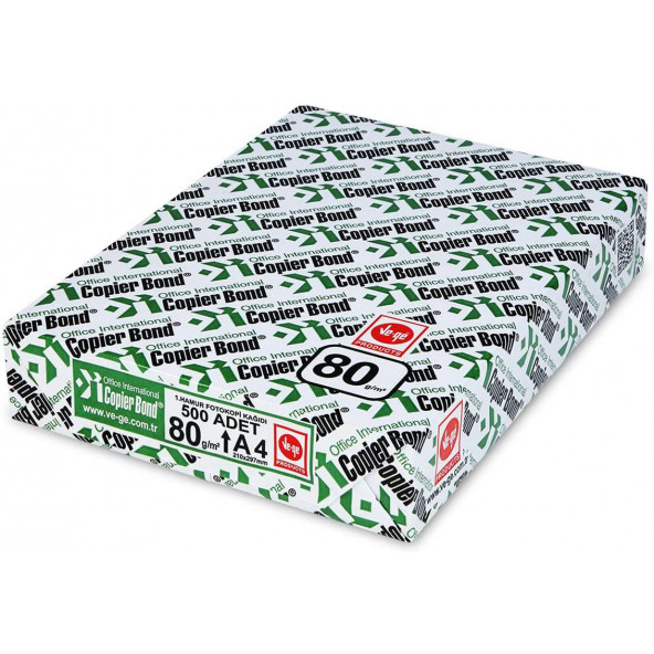 VE-GE COPIER BOND A4 FOTOKOPİ KAĞIDI 500 YAPRAK 80G 1.HAMUR 210X297MM A4 500'LÜ VEGE BEYAZ KAĞIT - 3