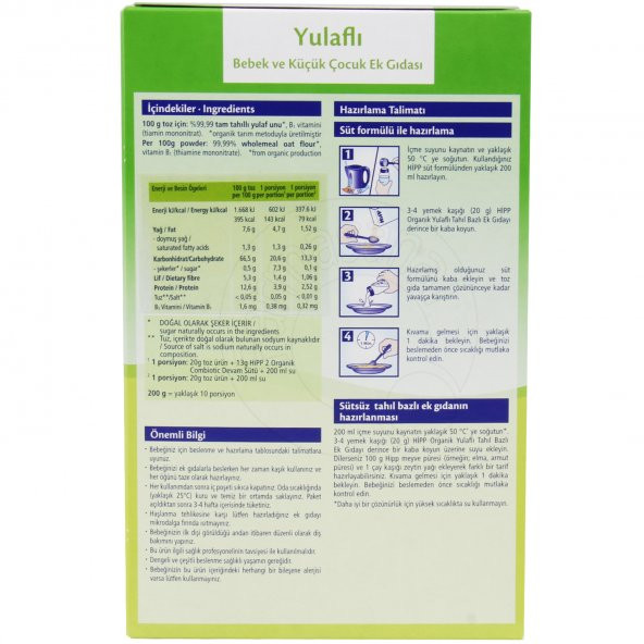 Hipp Organik Yulaflı Tahil Bazlı 4+ Ay Kaşık Maması 200 gr - 3