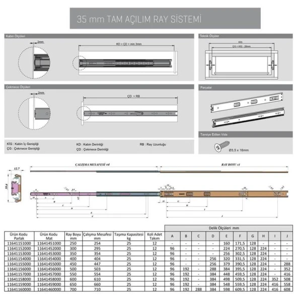 Samet Galvanizli Teleskopik Çekmece Rayı 35x300 - 2