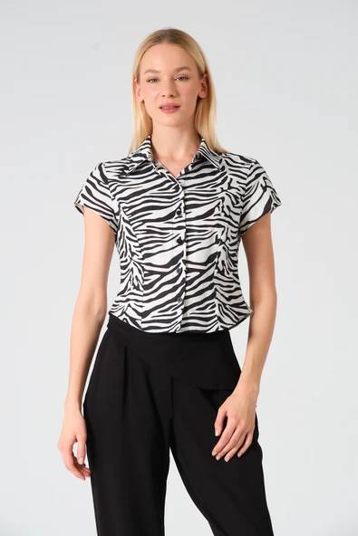 Polo Yaka Crop Kısa Kol Gömlek - 12