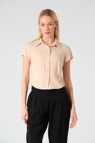 Polo Yaka Crop Kısa Kol Gömlek - 7