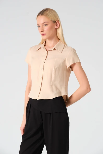 Polo Yaka Crop Kısa Kol Gömlek - 3