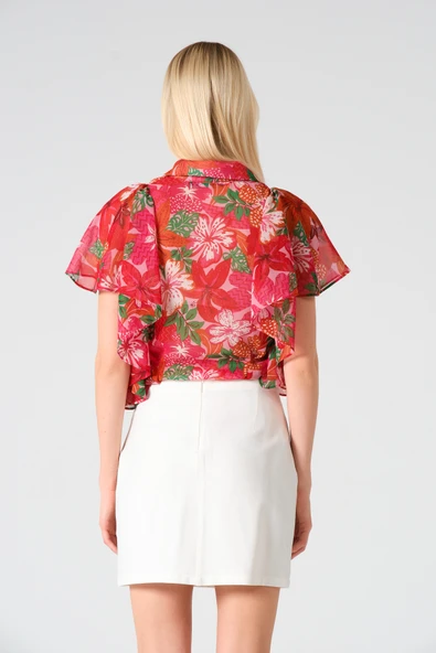 Polo Yaka Fırfırlı Kısa Kol Şifon Gömlek - 2