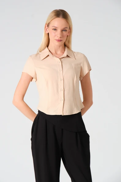 Polo Yaka Crop Kısa Kol Gömlek - 6