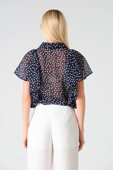 Polo Yaka Fırfırlı Kısa Kol Şifon Gömlek - 9