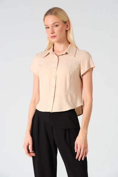 Polo Yaka Crop Kısa Kol Gömlek - 4