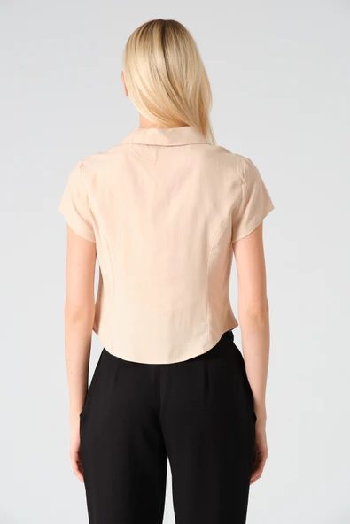 Polo Yaka Crop Kısa Kol Gömlek - 2
