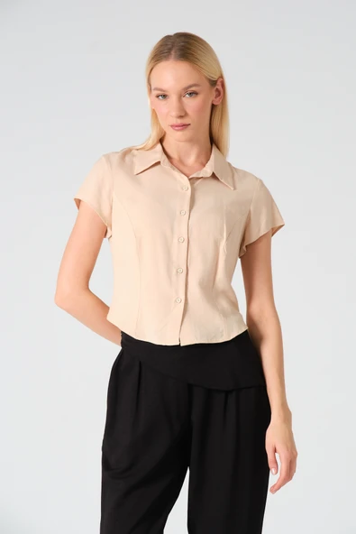 Polo Yaka Crop Kısa Kol Gömlek - 5