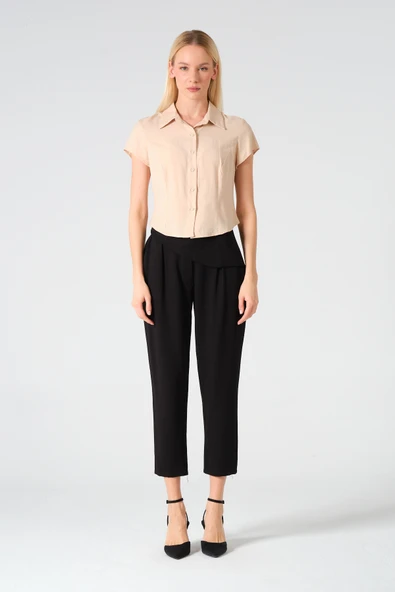 Polo Yaka Crop Kısa Kol Gömlek - 8