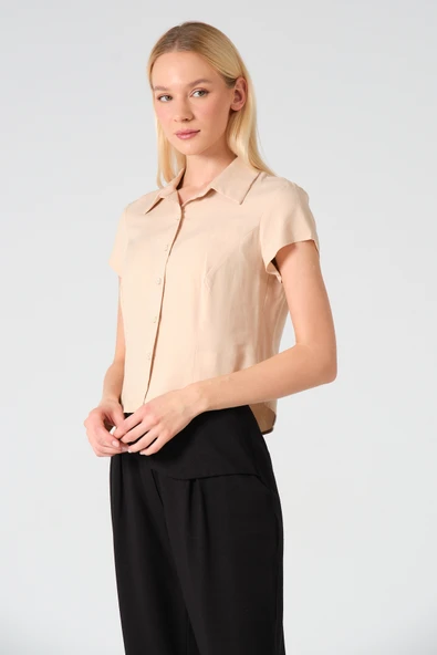 Polo Yaka Crop Kısa Kol Gömlek