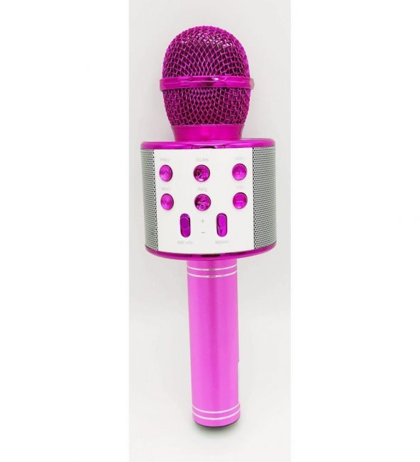 Zoom Uyumlu Ses Değiştiren Karaoke Pembe Mikrofon Bluetooth Hoparlör Aux Usb Sd Kart