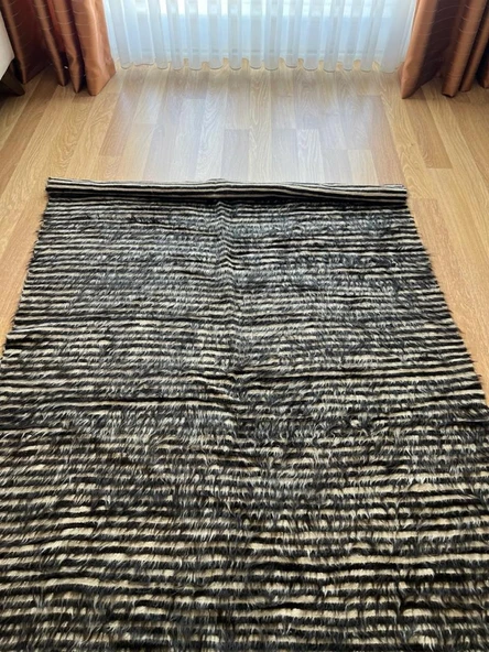 125x190 cm El Dokuma Siyah Beyaz Yün Kilim, Çizgili Motifli Modern Nostaljik Kilim, Şık ve Yumuşak Harika Halı - 4