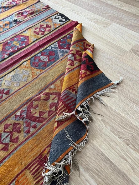 100x162cm El Dokuma Turuncu Kilim, Akrep Motifli, Bohem Stili Renkli Zemin Halısı, Dekoratif Vintage Kilim - 7
