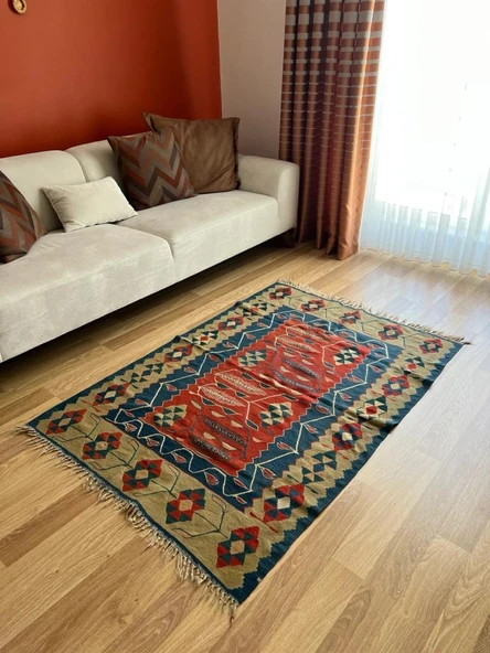 163x110 cm El Dokuma Bohem Stili Türk Kilim, Çiçek Motifli Vintage Kilim, Canlı Renkli Harika Kondisyonlu Kilim - 2