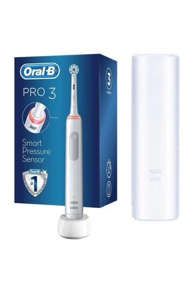 Oral-B Pro 3500 Elektrikli Beyaz Diş Fırçası + Seyahat Kabı