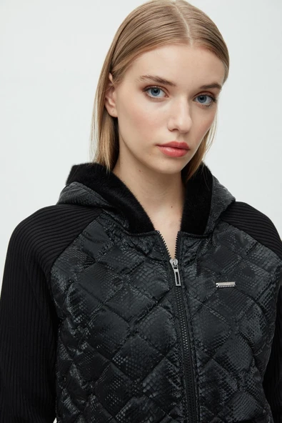 Daido Kapüşonlu Oversize Minimalist Kadın Mont - Kışlık, Günlük, Spor - 3