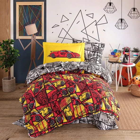 Hobby Cars Kırmızı -  Poplin Studio Tek Kişilik Uyku Seti