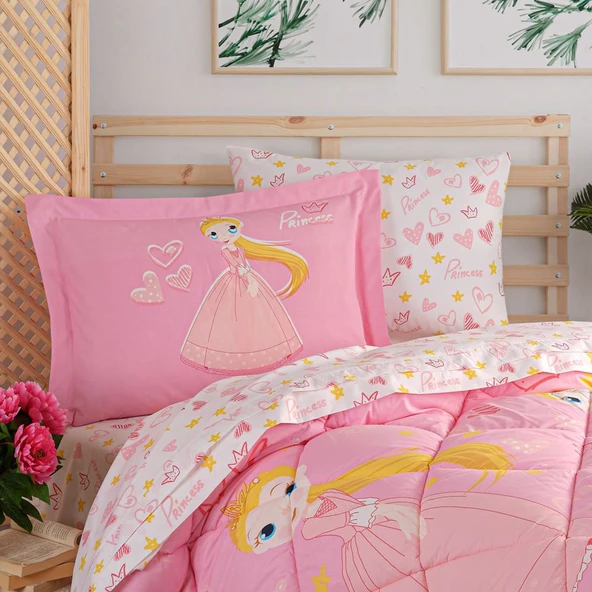Hobby Prenses Pembe -  Poplin Studio Tek Kişilik Uyku Seti - 2