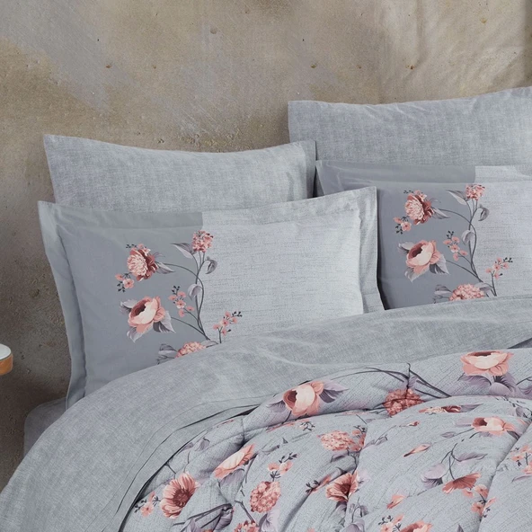 Hobby Benita Gri - Poplin Çift Kişilik Uyku Seti - 2