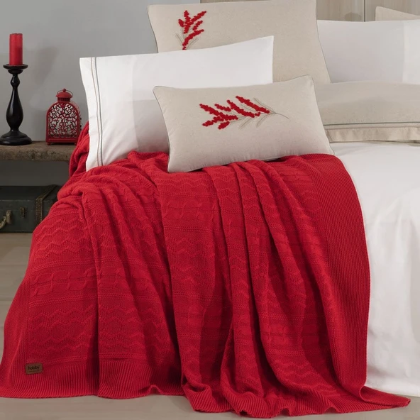 Hobby Mimoza Keten Çift Kişilik Çeyiz Seti - Kırmızı - Resim 2