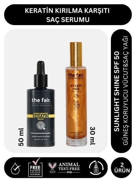 the fair. Keratin Kırılma Karşıtı Vegan Saç Serum 50 ml ve Sunlight Shine SPF 50 Güneş Koruyucu Saç Yağı