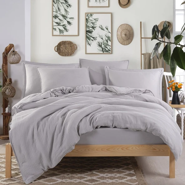 Hobby Müslin Çift Kişilik Nevresim Takımı - Gri ürün görseli