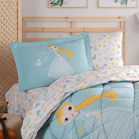 Hobby Prenses Yeşil -  Poplin Studio Tek Kişilik Uyku Seti - 2