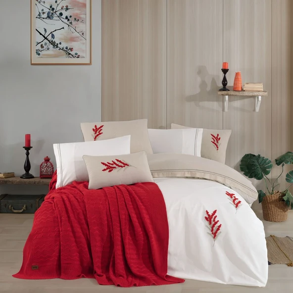 Hobby Mimoza Keten Çift Kişilik Çeyiz Seti - Kırmızı ürün görseli