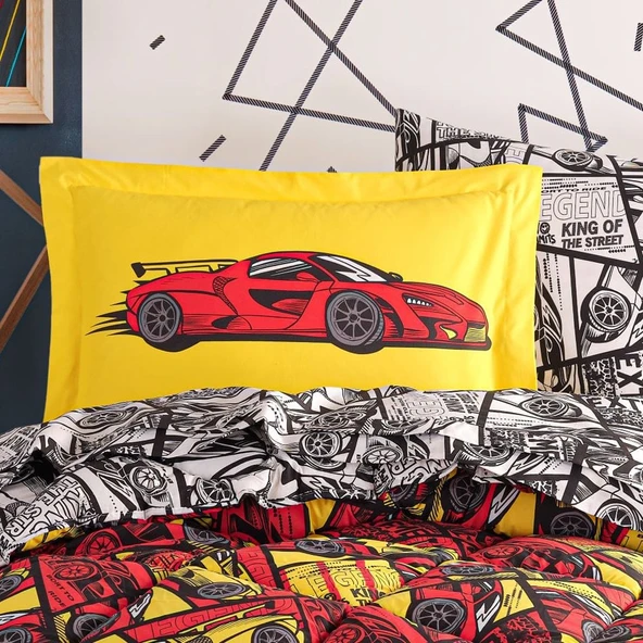 Hobby Cars Kırmızı -  Poplin Studio Tek Kişilik Uyku Seti - 2