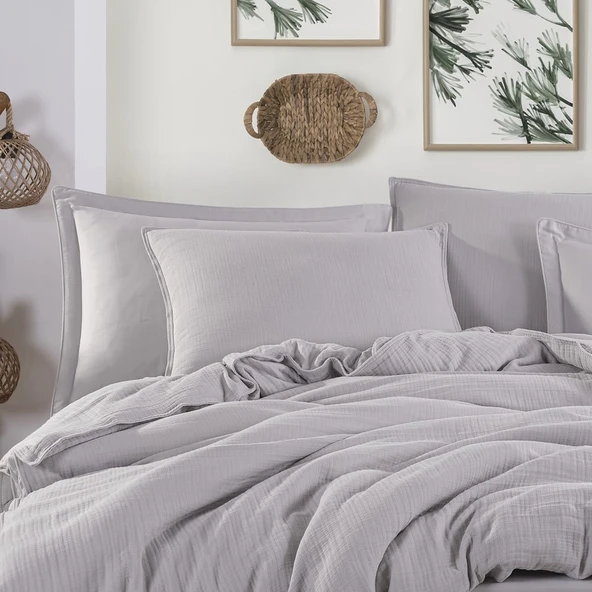 Hobby Müslin Çift Kişilik Nevresim Takımı - Gri - Resim 2