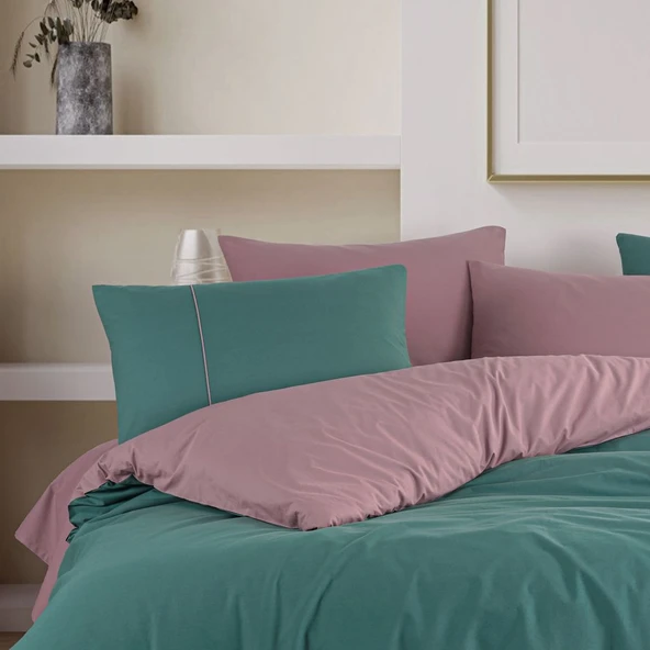 Hobby Diamond Yeşil Pudra  - Poplin Çift Kişilik Nevresim Takımı - 4 Yastıklı - Resim 2