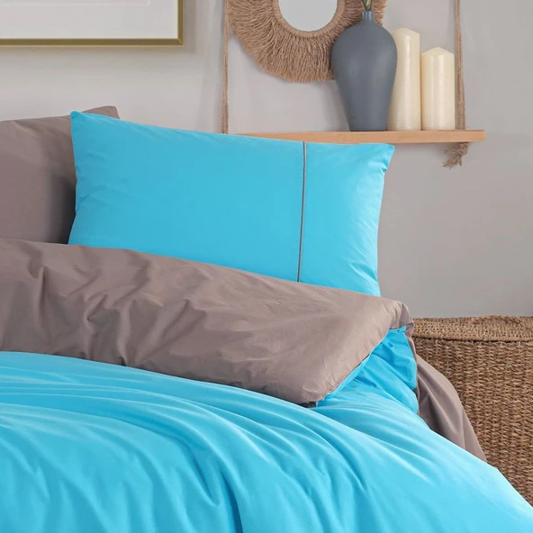 Hobby Diamond Turkuaz Kahve - Poplin Tek Kişilik Nevresim Takımı - 2 Yastıklı - 2