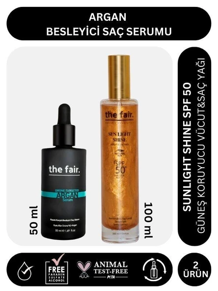 the fair. Argan Besleyici Saç Serumu 50 ml ve  Sunlight Shine SPF 50 Güneş Koruyucu Saç Yağı 100 ml