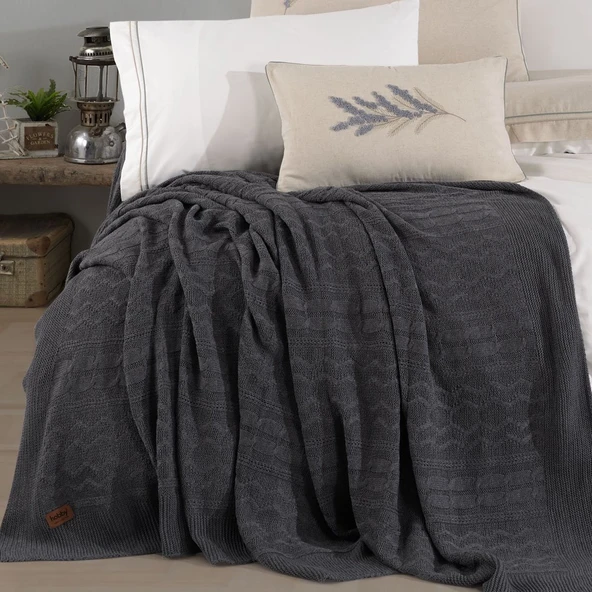 Hobby Mimoza Keten Çift Kişilik Çeyiz Seti - Antrasit - Resim 2