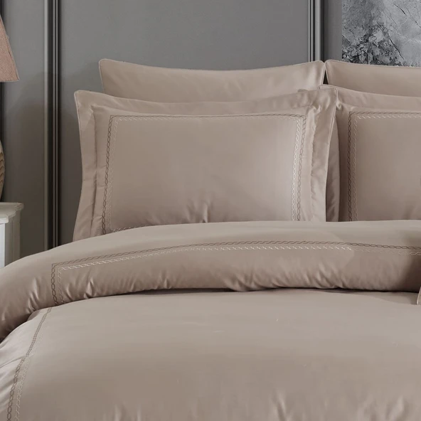 Hobby Queen 800 TC Saten Çift Kişilik Nevresim Takımı - Taş - Resim 2