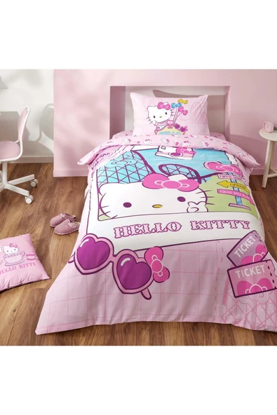 TAÇ Lisanslı Hello Kitty Travel Pamuk Tek Kişilik Nevresim Takımı