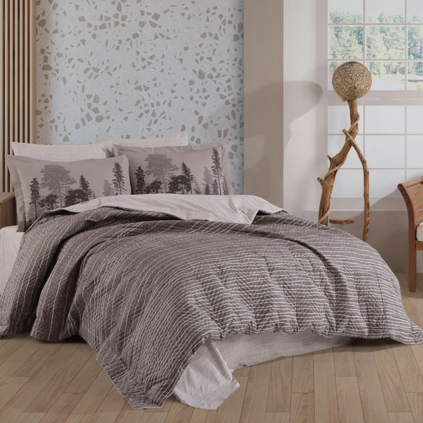 Hobby Tully Kahve - Çift Kişilik Poplin Kapitone Nevresim Takımı