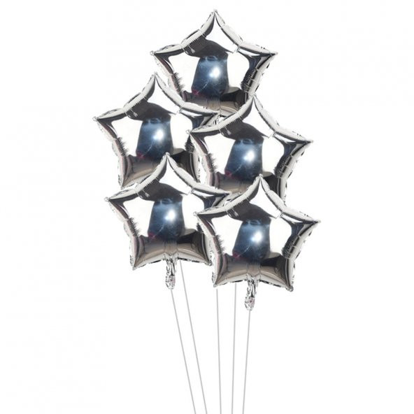 Gümüş Yıldız Folyo Balon Set 45 cm 5li