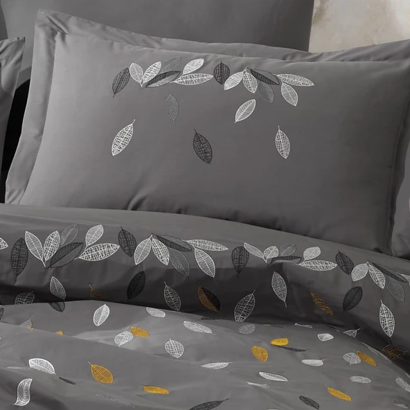 Hobby Premium Lidia Gri - Poplin Çift Kişilik Nakışlı Nevresim Takımı - 3